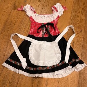 Elegant Red and Black Dirndl with White Apron
